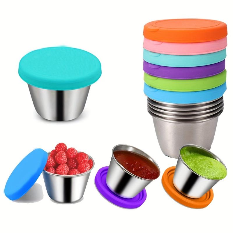 6pcs Stainless Steel Condiment Containers 1.3oz Leakproof Dipping Sauce Cups