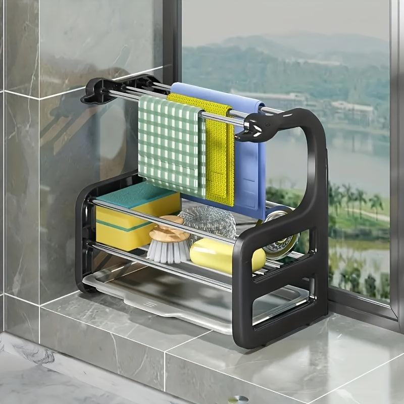 Sink Sponge Holder 2 In 1 Stainless Steel Kitchen Sink Caddy