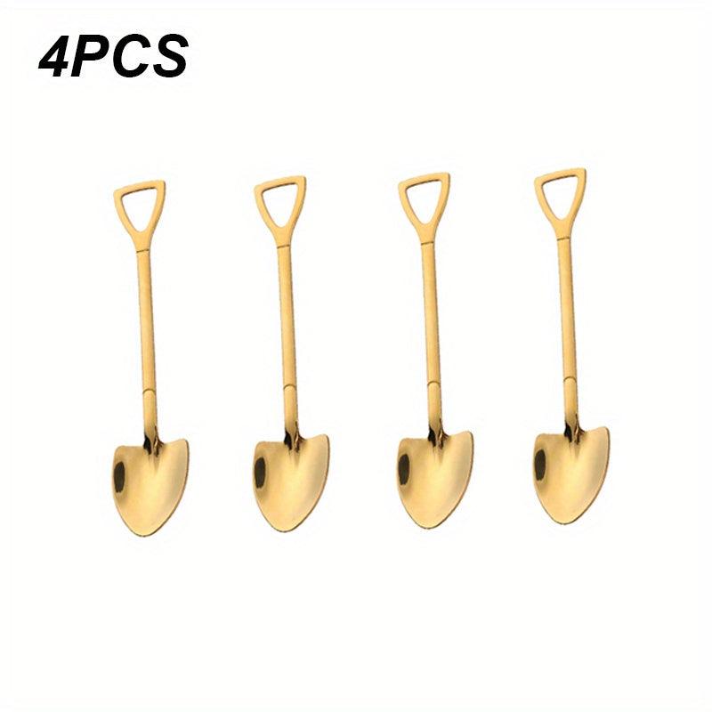8pcs Stainless Steel Coffee Scoops Shovel Shape Tea Spoons Ice Cream Spoon