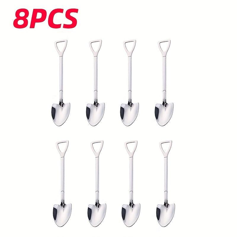 8pcs Stainless Steel Coffee Scoops Shovel Shape Tea Spoons Ice Cream Spoon