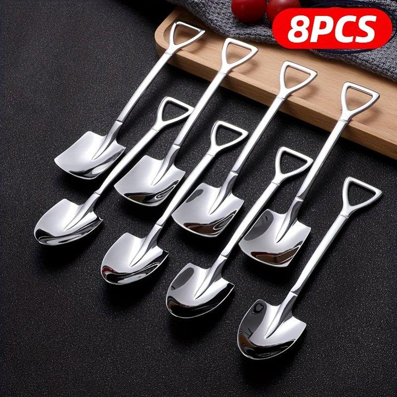 8pcs Stainless Steel Coffee Scoops Shovel Shape Tea Spoons Ice Cream Spoon