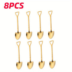 8pcs Stainless Steel Coffee Scoops Shovel Shape Tea Spoons Ice Cream Spoon
