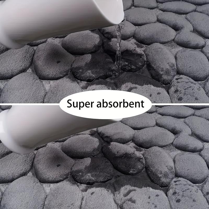 Cobblestone Embossed Memory Foam Bath Mat Non Slip Washable Thick Bath Rug