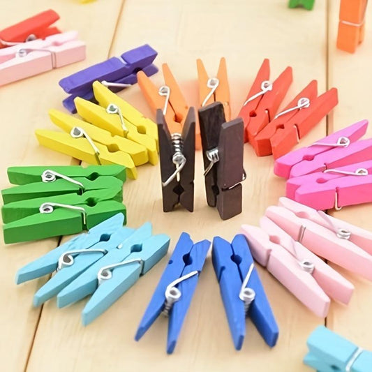100pcs Colorful Wooden Clips for Crafting Photos Memos Desk Organization