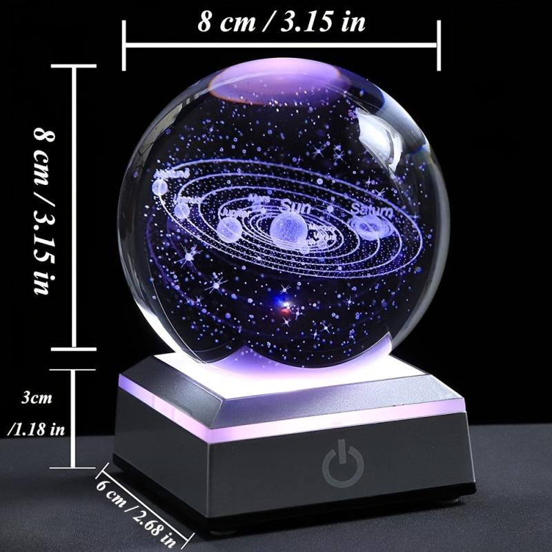 Small 3D Solar System Crystal Ball with LED Base Night Light