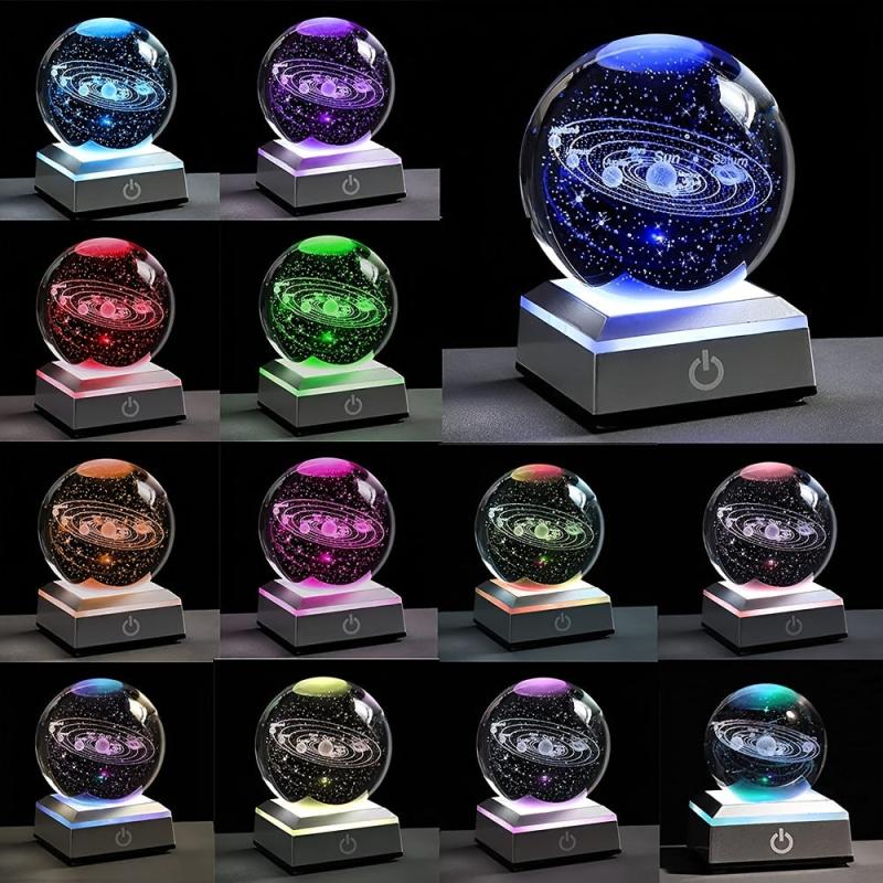 Small 3D Solar System Crystal Ball with LED Base Night Light