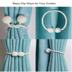 2pcs Magnetic Curtain Tiebacks with Small Faux Pearl Home Decor