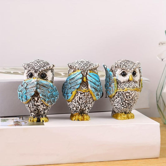 3pcs American Retro Resin Owl Reading Decoration for Living Room Entrance