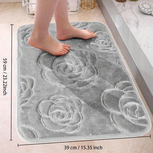 1pc Bath Rugs Rose Flower Embossed Bathroom Bath Mat Flannel Non Slip Carpet