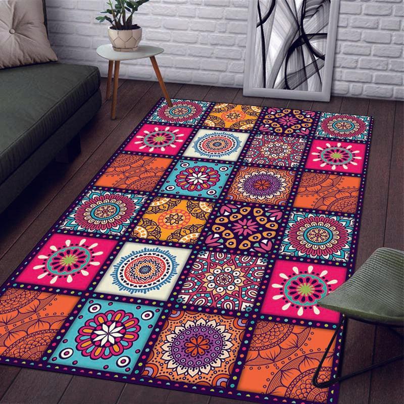 Boho Floral Non-Slip Rug Soft Polyester Mat Home Decor