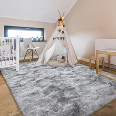 Elegant Tie dyed Light Gray Silk Wool Rug