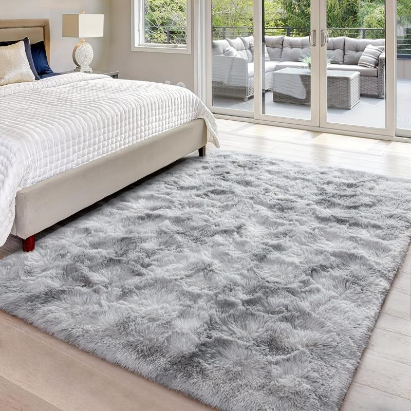 Elegant Tie dyed Light Gray Silk Wool Rug