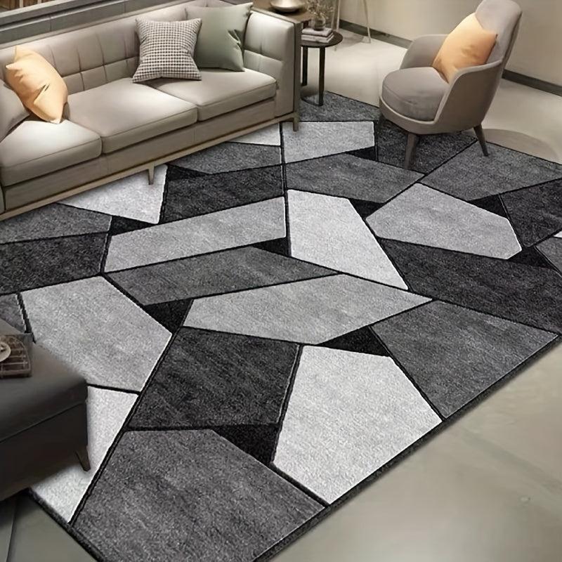 Printed Grey Geometric Non-slip Decorative Living Room Rug