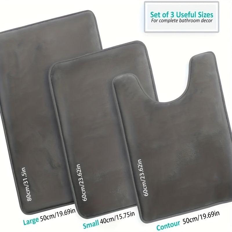 3-Piece Memory Foam Bath Mat Set Anti-Slip Soft Machine Washable Shower Rug