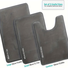 3-Piece Memory Foam Bath Mat Set Anti-Slip Soft Machine Washable Shower Rug