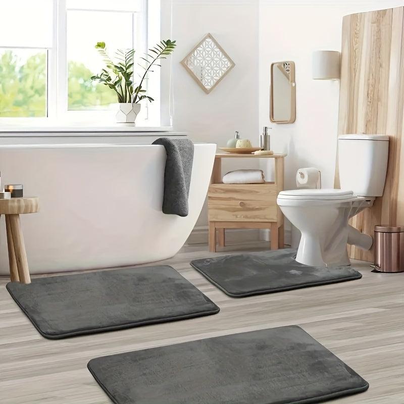 3-Piece Memory Foam Bath Mat Set Anti-Slip Soft Machine Washable Shower Rug