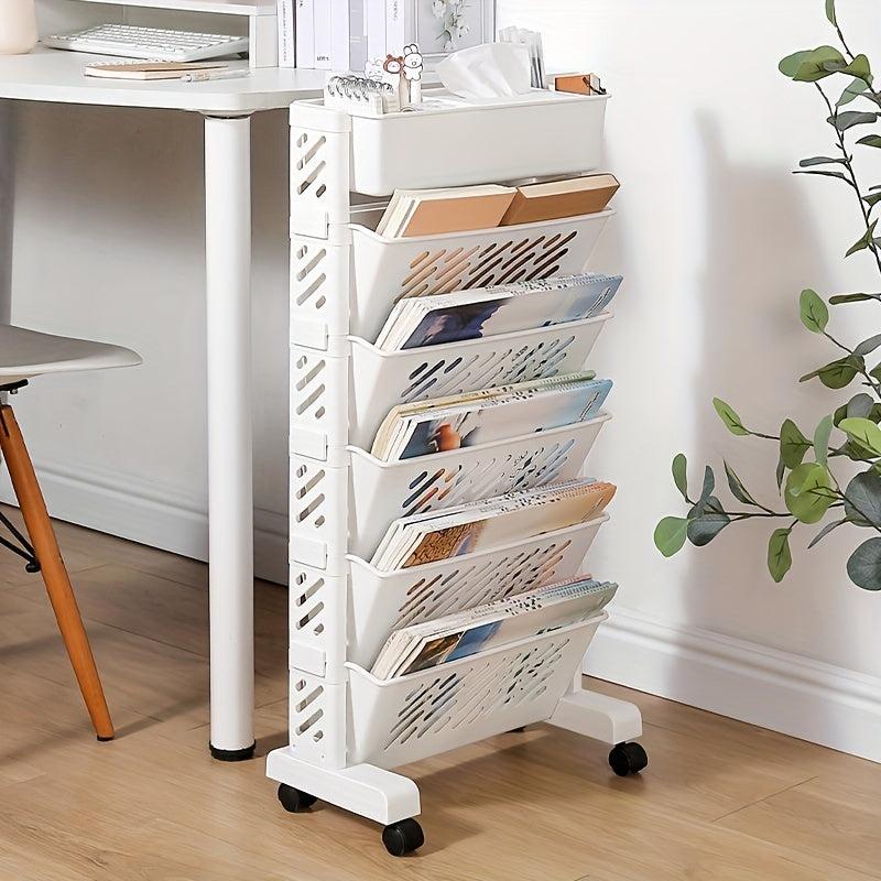 6 Tiers Bookshelf Desk Side Bookshelf Floor Desk Small Cart Book