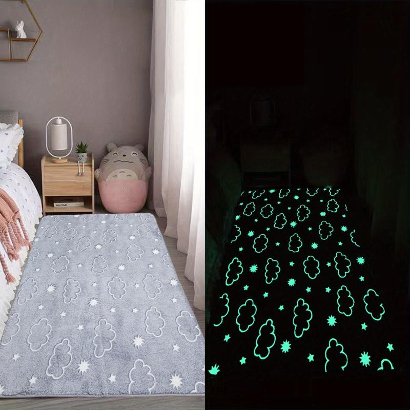 Luminous Fluffy Plush Area Rug Kids Room Moon Memory Foam Floor Mat Glow In Dark