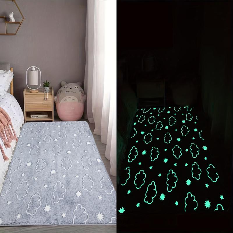 Luminous Fluffy Plush Area Rug Kids Room Moon Memory Foam Floor Mat Glow In Dark