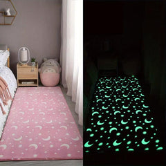 Luminous Fluffy Plush Area Rug Kids Room Moon Memory Foam Floor Mat Glow In Dark