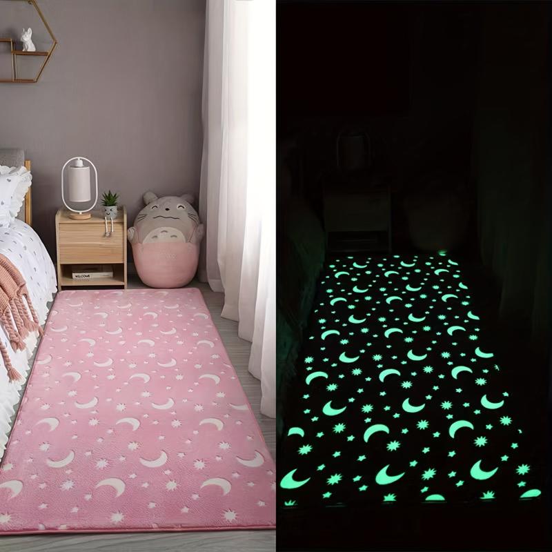 Luminous Fluffy Plush Area Rug Kids Room Moon Memory Foam Floor Mat Glow In Dark