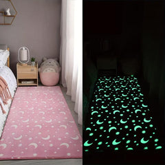 Luminous Fluffy Plush Area Rug Kids Room Moon Memory Foam Floor Mat Glow In Dark