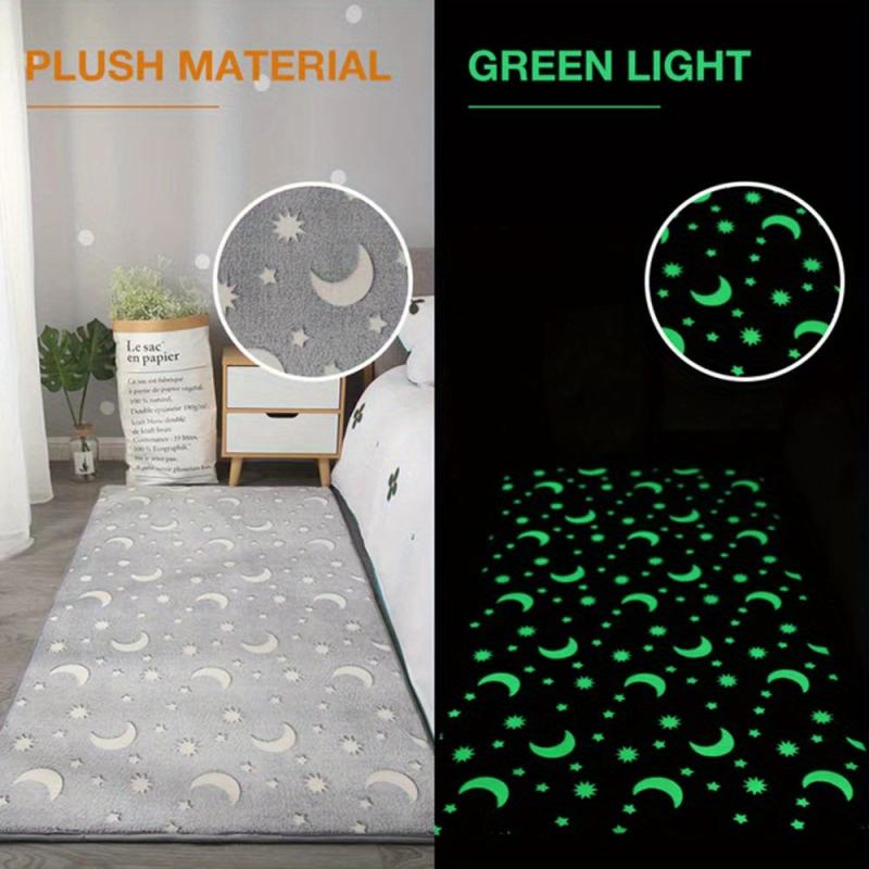 Luminous Fluffy Plush Area Rug Kids Room Moon Memory Foam Floor Mat Glow In Dark