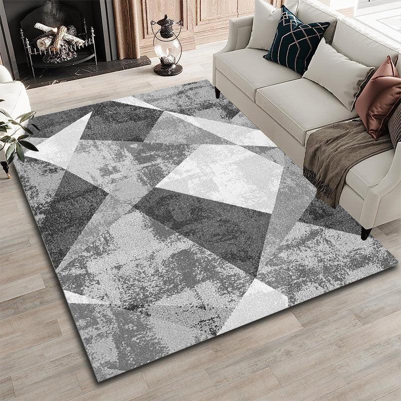 Gray Geometric Pattern Rug Non Slip Absorbent