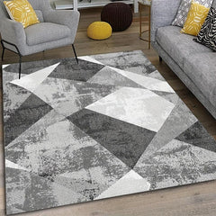 Gray Geometric Pattern Rug Non Slip Absorbent