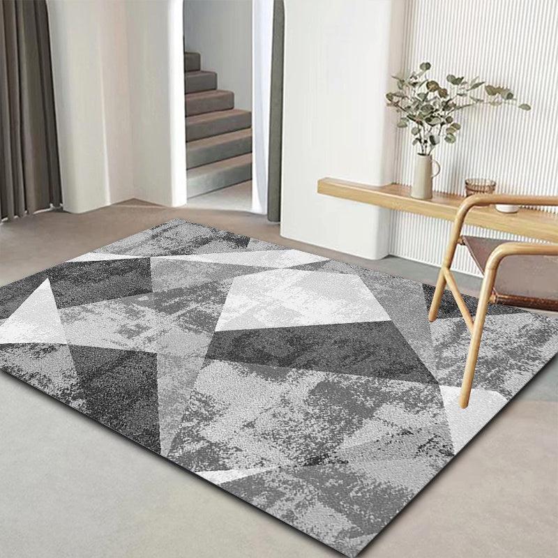 Gray Geometric Pattern Rug Non Slip Absorbent