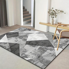 Gray Geometric Pattern Rug Non Slip Absorbent