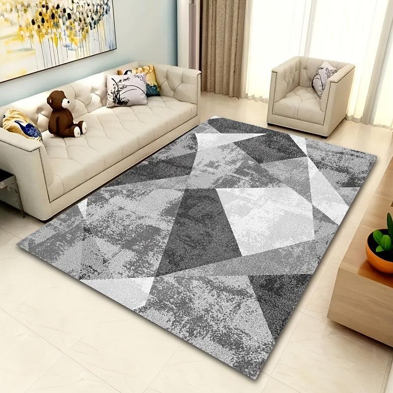 Gray Geometric Pattern Rug Non Slip Absorbent