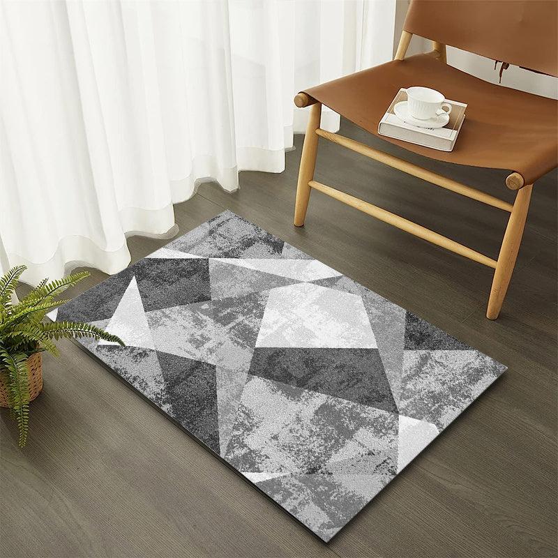 Gray Geometric Pattern Rug Non Slip Absorbent