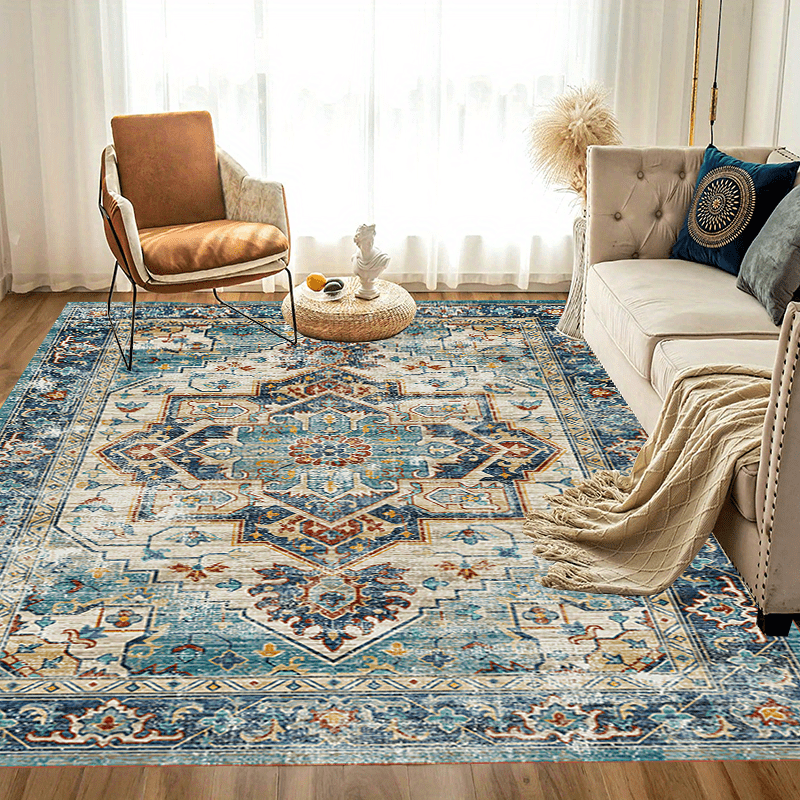 Vintage Boho Area Rug European Green Bohemian Pattern Soft Washable Carpet