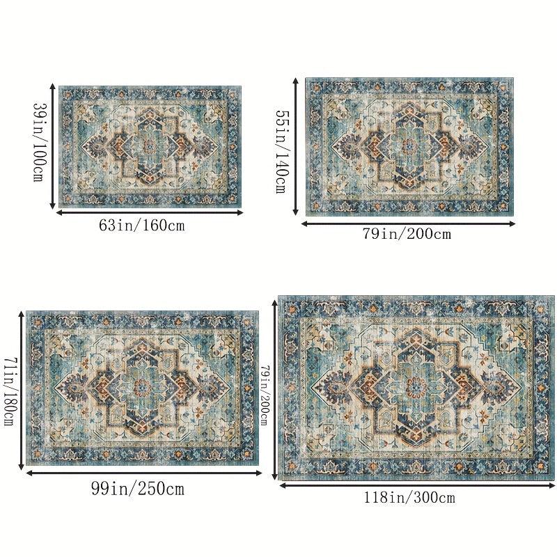 Vintage Boho Area Rug European Green Bohemian Pattern Soft Washable Carpet