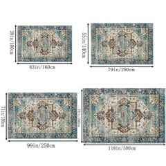 Vintage Boho Area Rug European Green Bohemian Pattern Soft Washable Carpet
