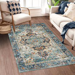 Vintage Boho Area Rug European Green Bohemian Pattern Soft Washable Carpet