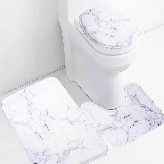 3pcs Marble Print Memory Foam Toilet Mat Set