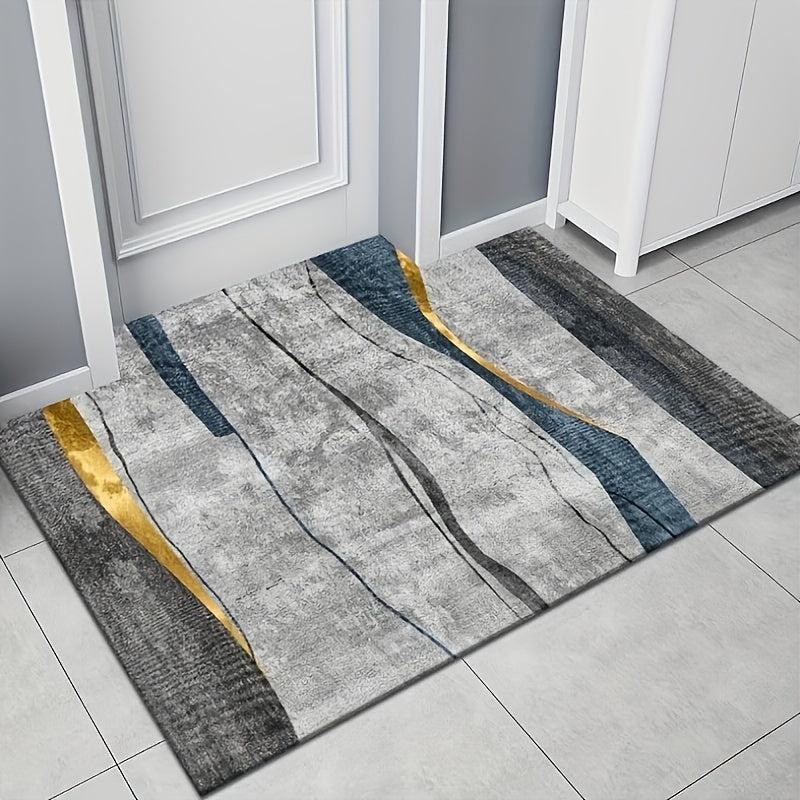 Light Grey Stripe Geometric Indoor Mat Crystal Velvet Area Rug Non slip