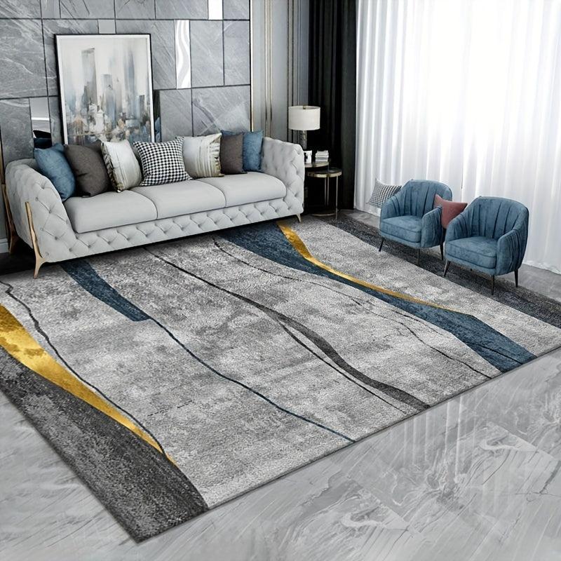 Light Grey Stripe Geometric Indoor Mat Crystal Velvet Area Rug Non slip