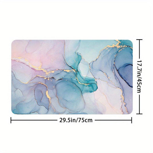 Non Slip Marble Shower Curtain Set with 12 Hooks & Microfiber Bathroom Rug