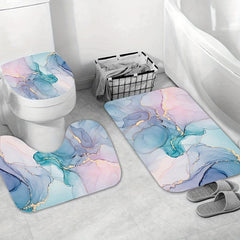 Non Slip Marble Shower Curtain Set with 12 Hooks & Microfiber Bathroom Rug