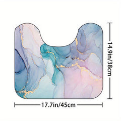 Non Slip Marble Shower Curtain Set with 12 Hooks & Microfiber Bathroom Rug