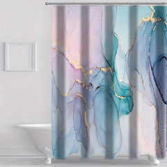 Non Slip Marble Shower Curtain Set with 12 Hooks & Microfiber Bathroom Rug