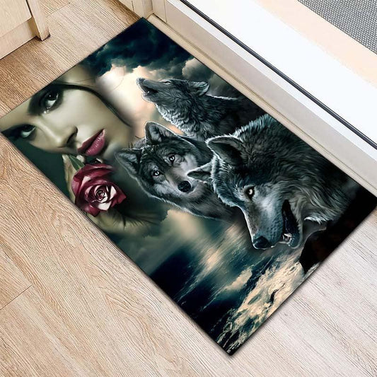 Wolves & Women Art Print Rug 120x60cm, Non-slip Mat