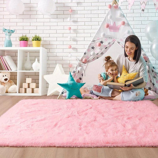 Soft Pink Shag Area Rug for Bedroom Living Room