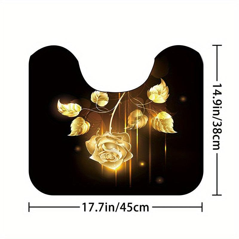 Yellow Rose Shower Curtain Set with Non Slip Rug and Toilet Mat