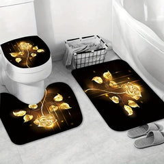 Yellow Rose Shower Curtain Set with Non Slip Rug and Toilet Mat