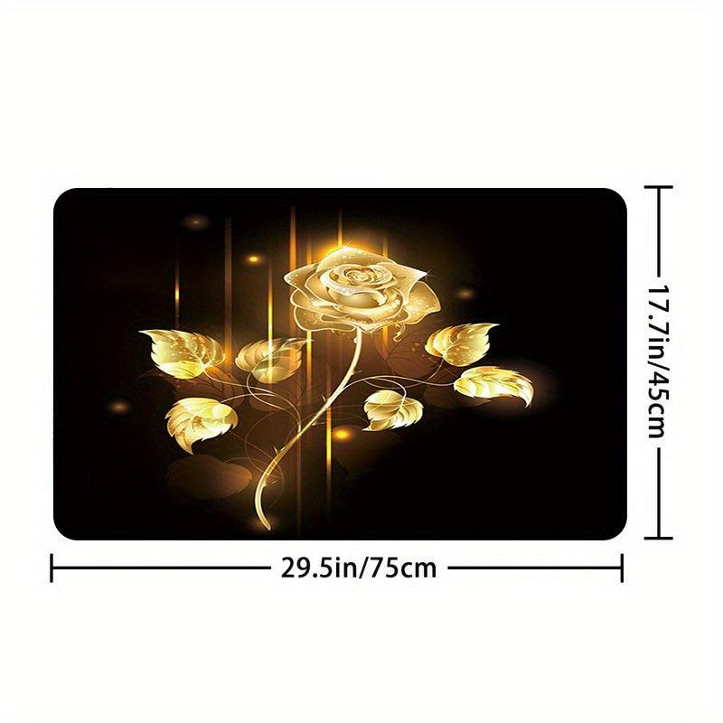 Yellow Rose Shower Curtain Set with Non Slip Rug and Toilet Mat