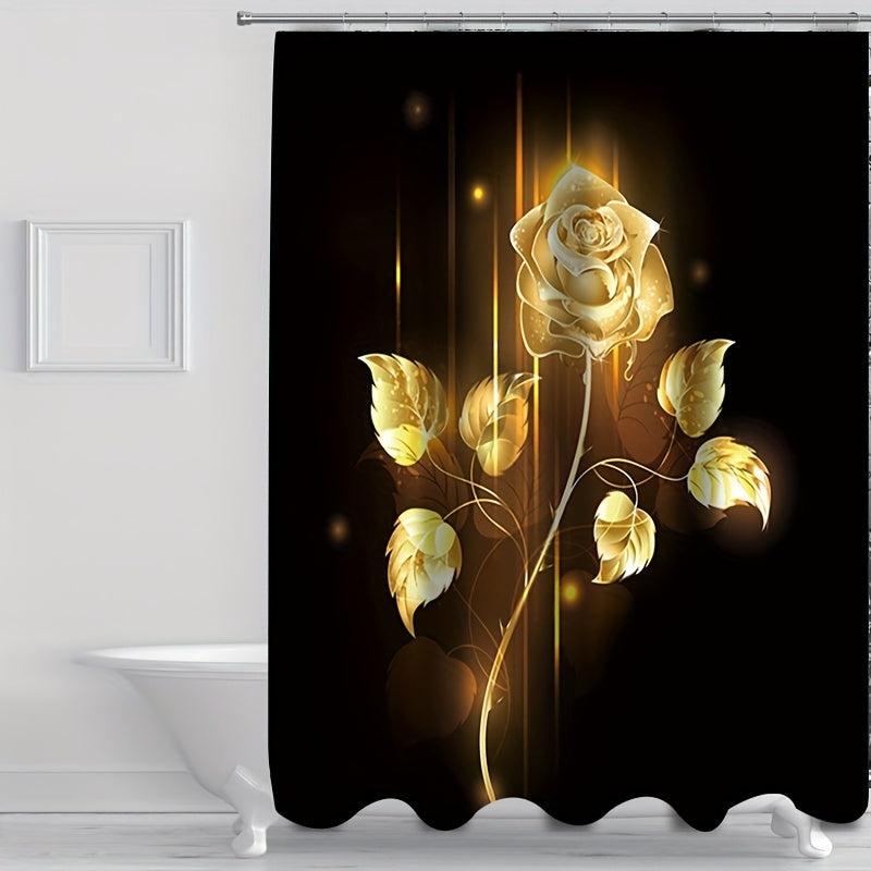 Yellow Rose Shower Curtain Set with Non Slip Rug and Toilet Mat